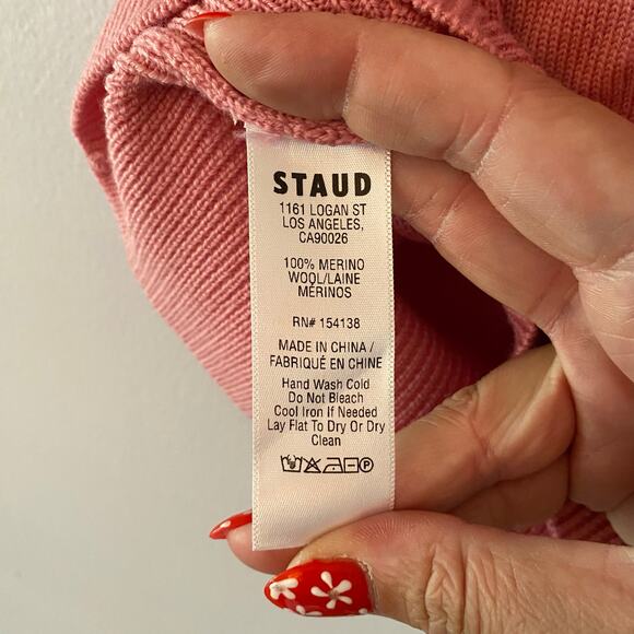 NWT Staud Women size Medium Damask Pink Sullivan Top Sweater V-neck Preppy Wool - Picture 11 of 11